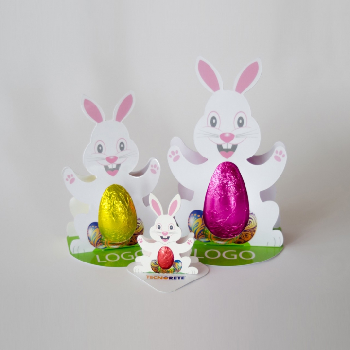 Gadget Pasqua personalizzati Coniglietti con Ovetto. 